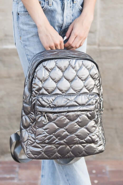 Jade Metallic Puffer Quilted Backpack - Trendy & Stylish, Backpacks, $ 76.95, A Moment Of Now™