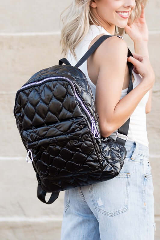 Jade Metallic Puffer Quilted Backpack - Trendy & Stylish, Backpacks, $ 76.95, A Moment Of Now™