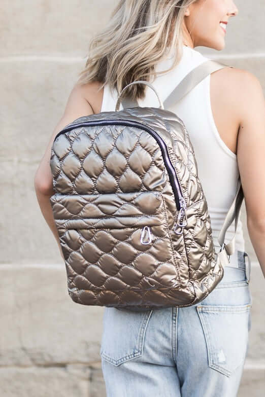 Jade Metallic Puffer Quilted Backpack - Trendy & Stylish, Backpacks, $ 76.95, A Moment Of Now™