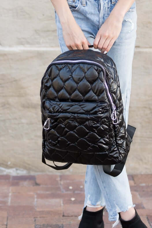 Jade Metallic Puffer Quilted Backpack - Trendy & Stylish, Backpacks, $ 76.95, A Moment Of Now™
