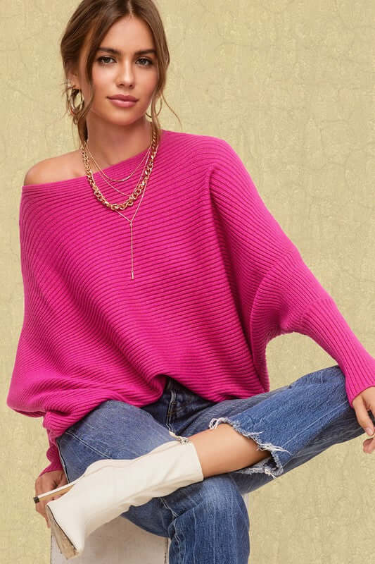 Mae Ribbed Boat Neckline Sweater