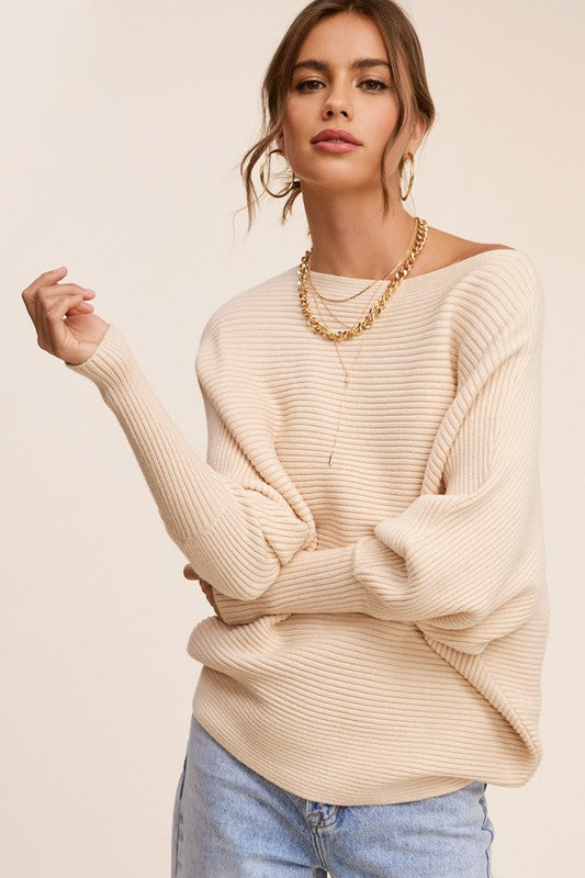 Shop Mae Boat Neck Ribbed Knit Sweater, Sweaters, USA Boutique