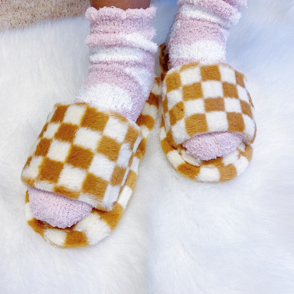 Shop Luxe Lounge Checker Cozy Slippers | Boutique Fashion Clothing & Shoes, Slippers, USA Boutique