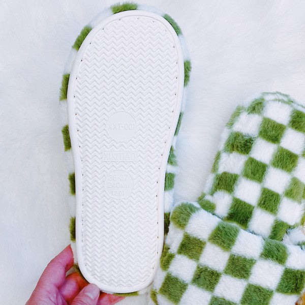 Shop Luxe Lounge Checker Cozy Slippers | Boutique Fashion Clothing & Shoes, Slippers, USA Boutique