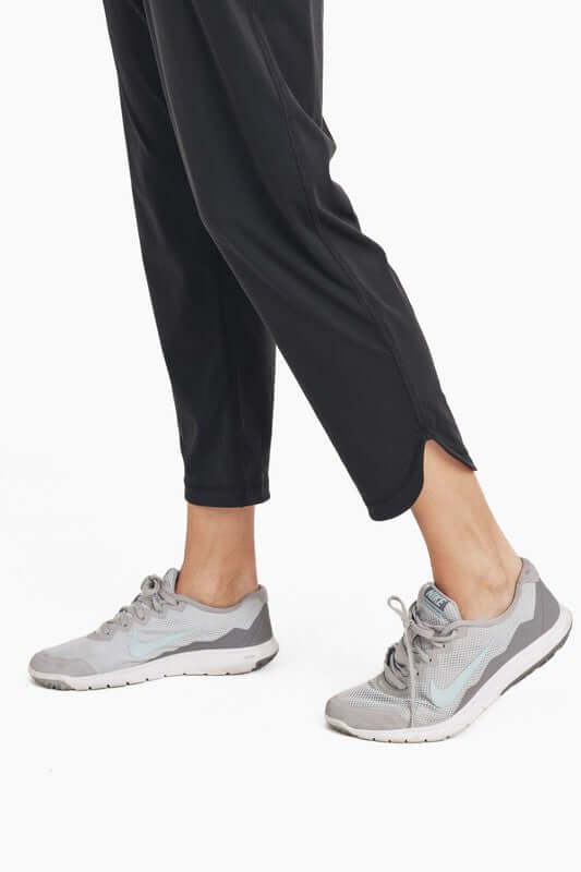 Black Athleisure Joggers with Curved Notch Hem, Mono B, $ 49.95