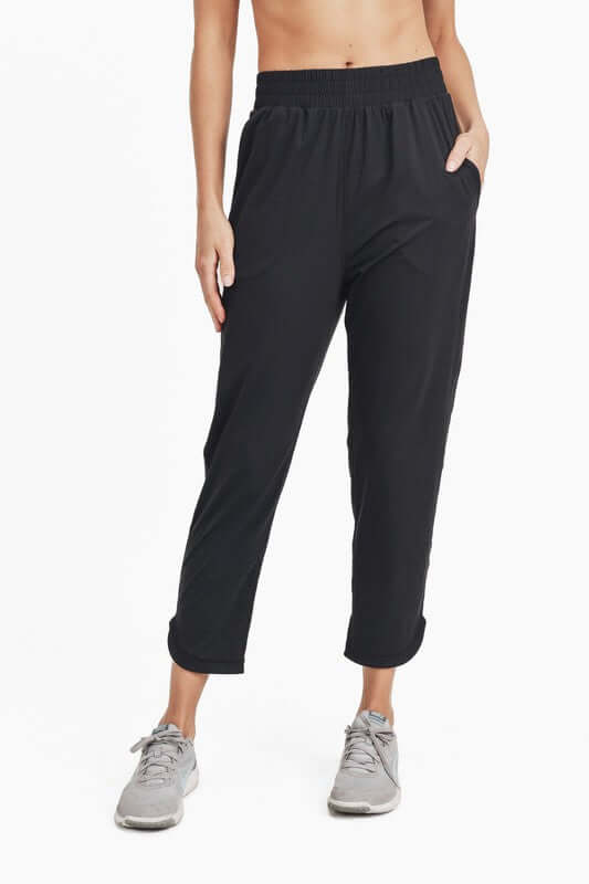 Black Athleisure Joggers with Curved Notch Hem, Mono B, $ 49.95