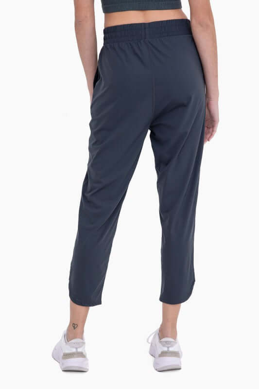 Black Athleisure Joggers with Curved Notch Hem, Mono B, $ 49.95