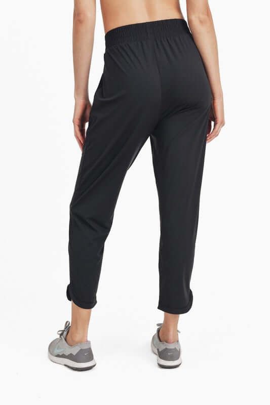 Black Athleisure Joggers with Curved Notch Hem, Mono B, $ 49.95