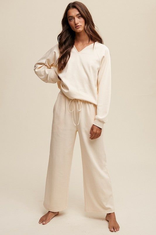 Shop Women's Cream White outfitV-neck Sweatshirt and Pants Loungewear Set, Outfit Sets, USA Boutique