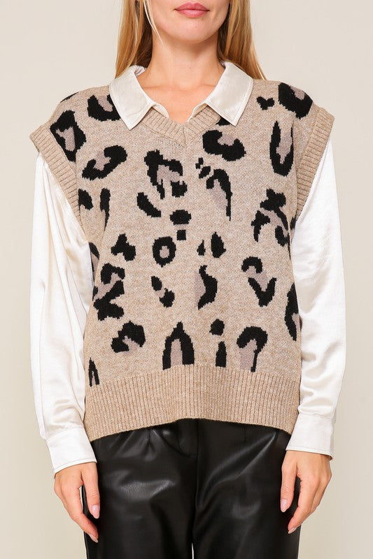 Shop Women's Taupe Black Leopard Sweater Vest | Shop Boutique Clothing, Sweaters, USA Boutique