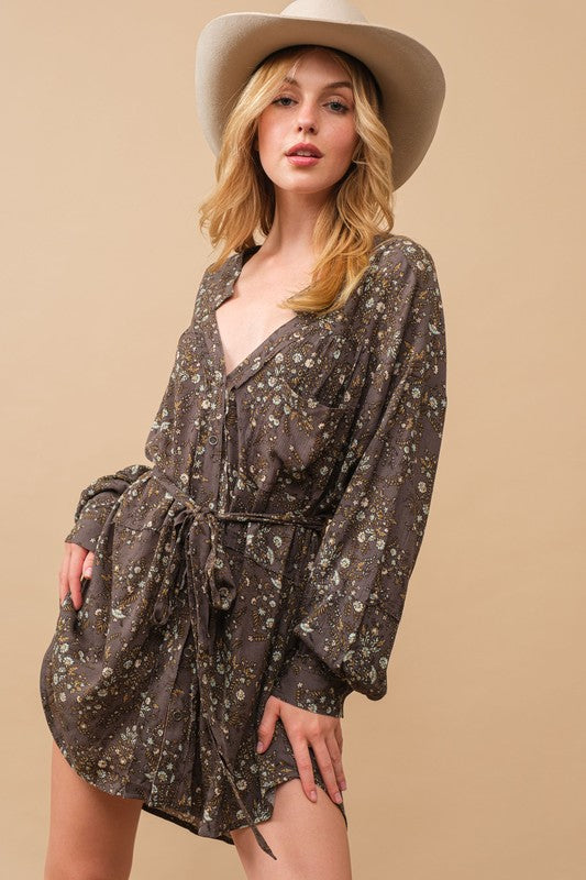 Shop Women's Crinkle Ditsy Floral Raw Shift Shirt Dress | USA Boutique Shop, Dresses, USA Boutique