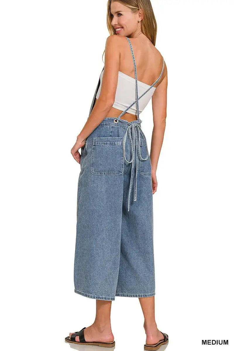 Stylish Denim Medium Washed Wide Leg Overalls, Overalls, $ 59.00, A Moment Of Now™