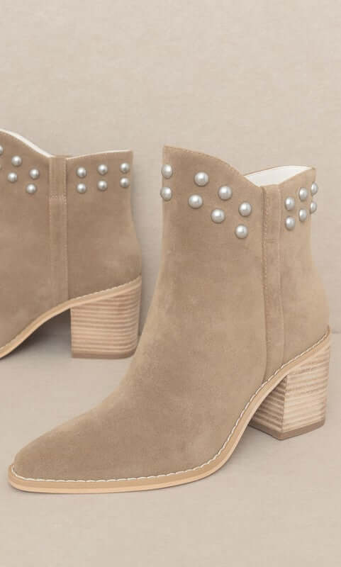 OASIS SOCIETY Alofi - Taupe Studded Collar Booties Boots