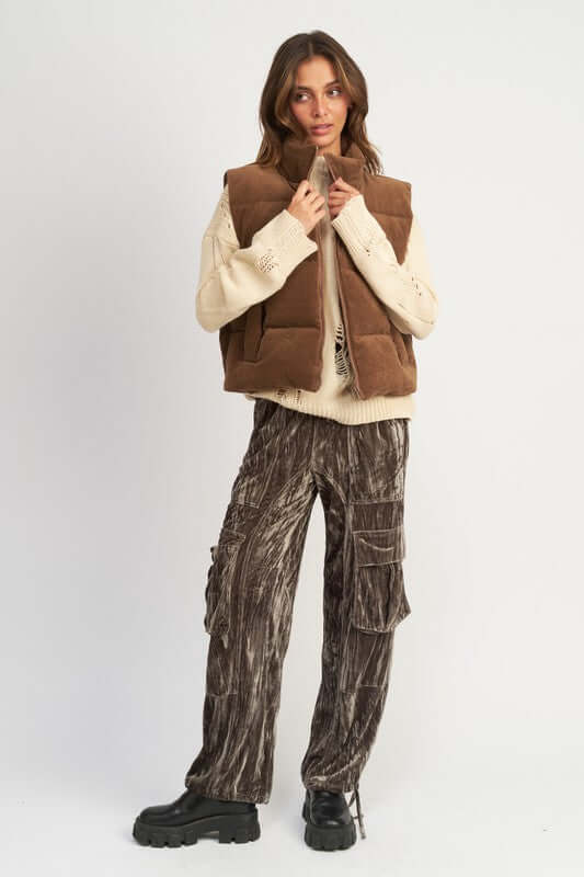 CORDUROY PUFFER VEST, Emory Park, $ 85.00