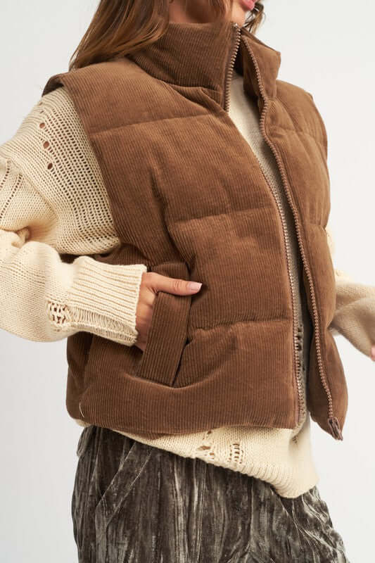 CORDUROY PUFFER VEST, Emory Park, $ 85.00