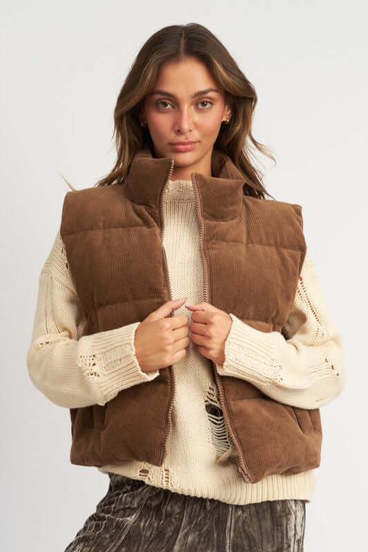 CORDUROY PUFFER VEST, Emory Park, $ 85.00