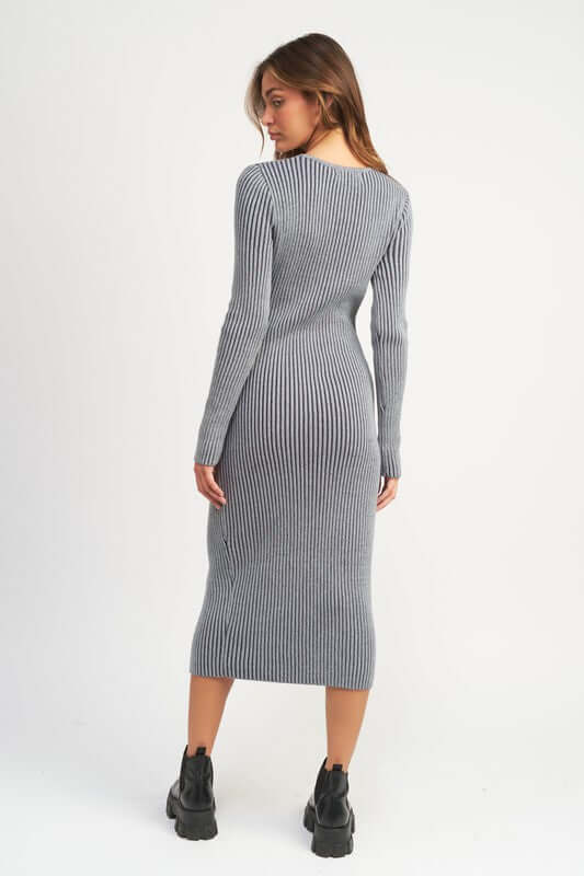 Shop Blue V Neck Zip Up Ribbed Long Sleeve Mindi Dress | Shop USA Boutique, Dresses, USA Boutique