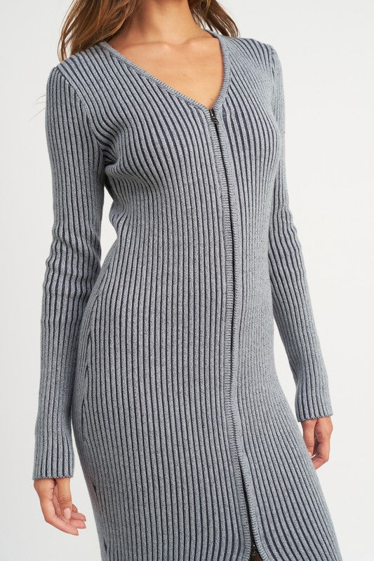 Shop Blue V Neck Zip Up Ribbed Long Sleeve Mindi Dress | Shop USA Boutique, Dresses, USA Boutique
