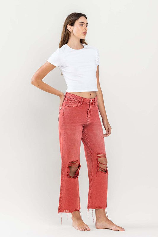 Shop 90s Vintage Red Distressed Crop Flare Jeans | Women's Clothing Shop, Jeans, USA Boutique