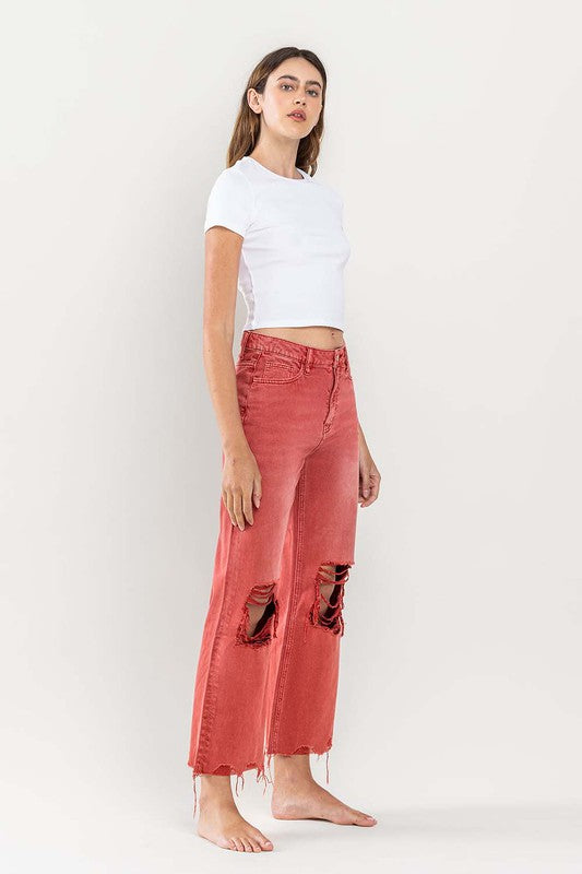 Shop 90s Vintage Red Distressed Crop Flare Jeans | Women's Clothing Shop, Jeans, USA Boutique