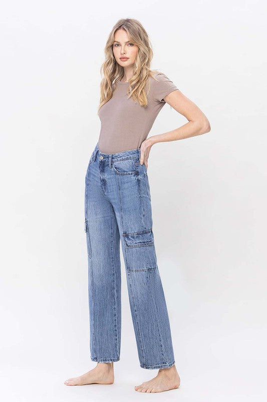 Shop Women's High Rise Dad Cargo Straight Jeans | Boutique Clothing, Jeans, USA Boutique