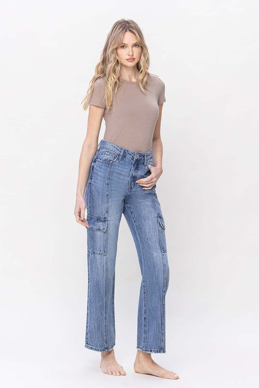 Shop Women's High Rise Dad Cargo Straight Jeans | Boutique Clothing, Jeans, USA Boutique