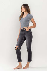 Shop Women's Black Grey High Rise Stretch Distressed Crop Slim Straight Jeans, Jeans, USA Boutique