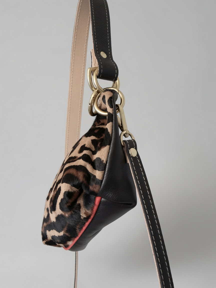 Baby Blair Shoulder Bag, Leopard Print Calf Hair-Black Leather