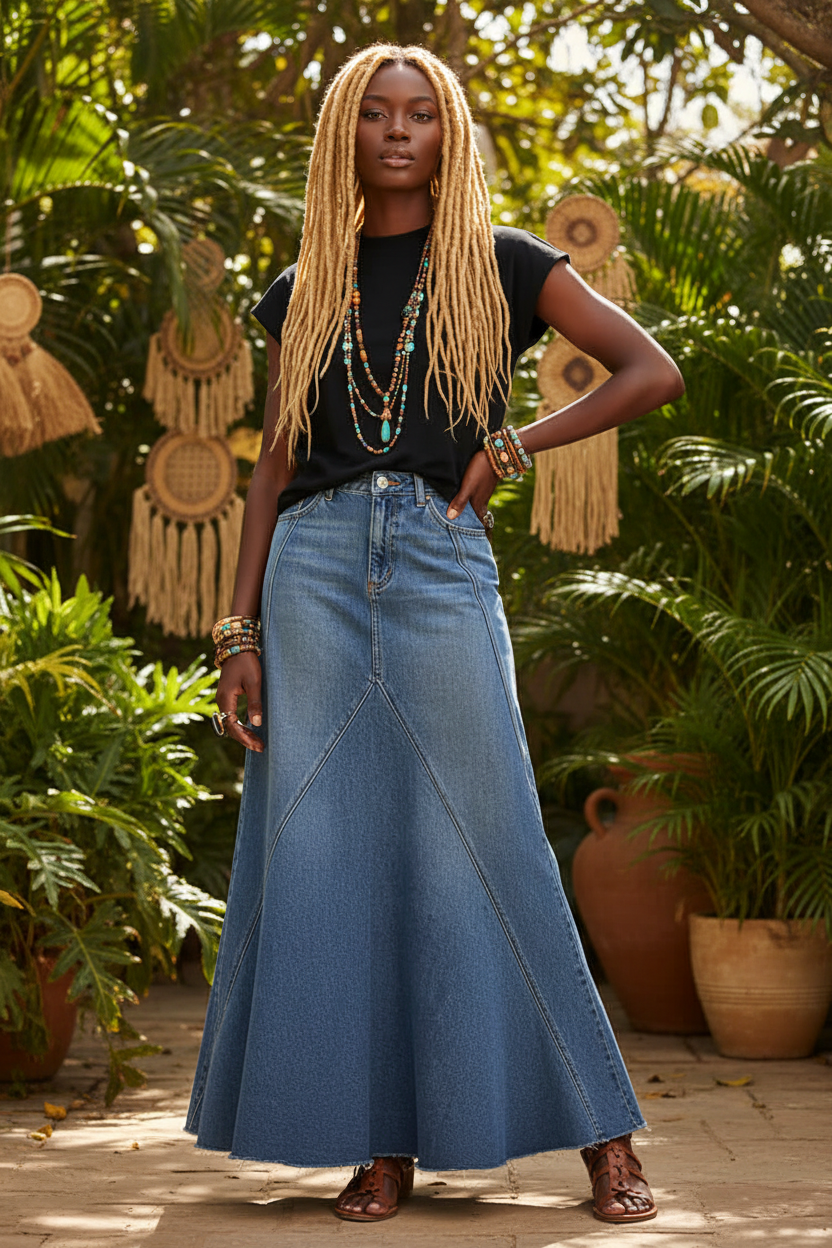 Ocean Wave Denim Skirt