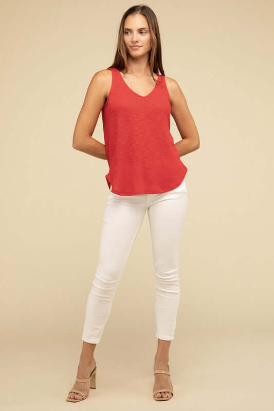 Solid V Neck Sleeveless Cami Tank Top, ZENANA, $ 19.95