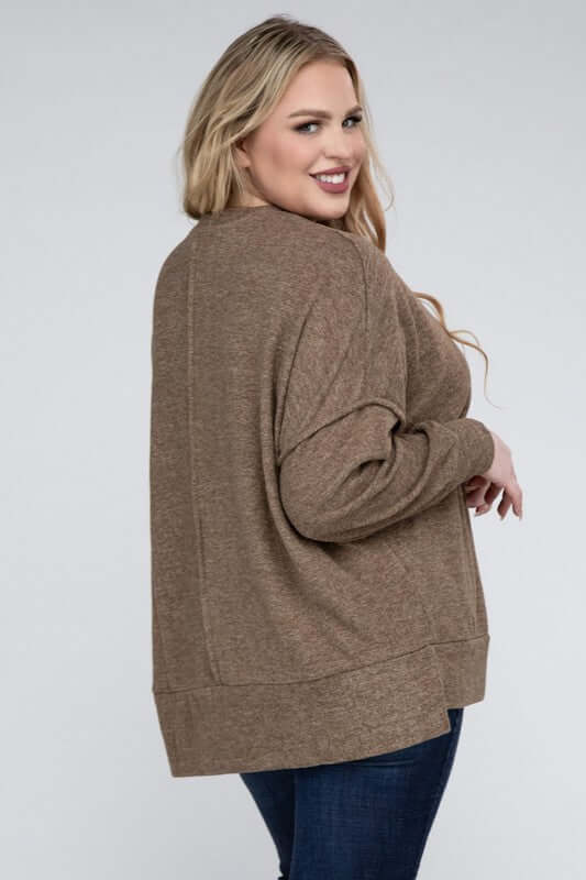 Plus Size Brushed Melange Drop Shoulder Sweater, ZENANA, $ 28.95