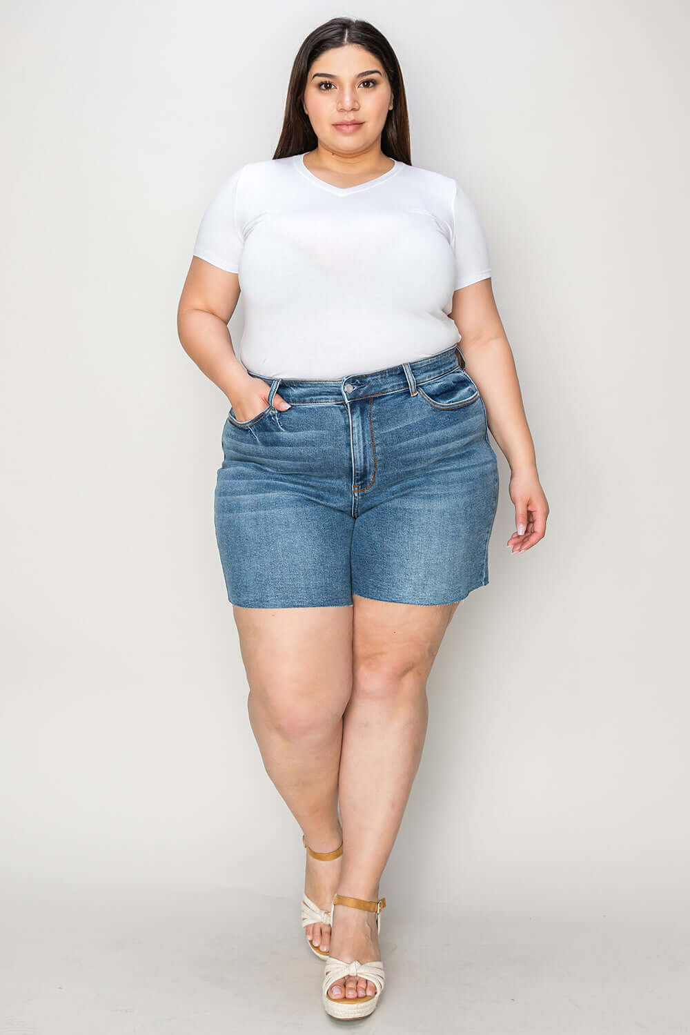 Judy Blue Plus Size Medium Blue High Waist Slim Denim Shorts, Judy Blue, $ 55.00