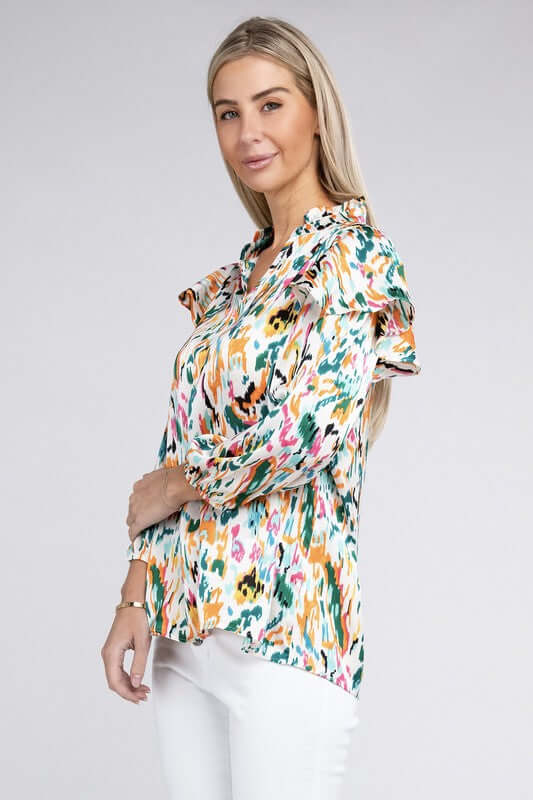 Multicolor Print Ruffle Blouse, Nuvi Apparel, $ 45.95