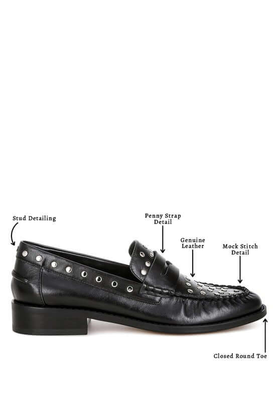 Oglavia Studs Embellished Leather Loafers - Bold Style, Loafers, $ 109.00, A Moment Of Now™