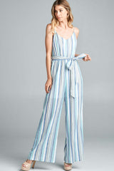 Blue Tie Front Striped Sleeveless Jumpsuit, Cotton Bleu by Nu Label, $ 45.00