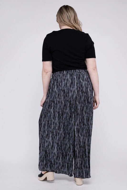 Plus Size Black Stripe Stretchy Drawstring Waist Wide Leg Pants, Nuvi Apparel, $ 35.95