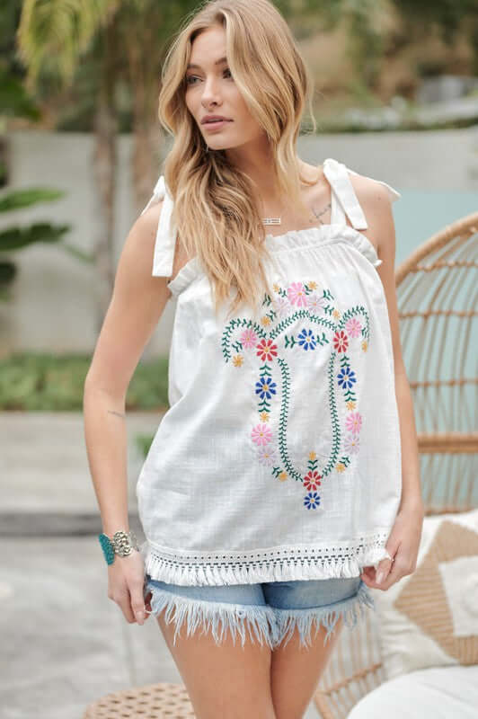 Embroidered Sleeveless Ruffle Tank Top, Davi & Dani, $ 53.95