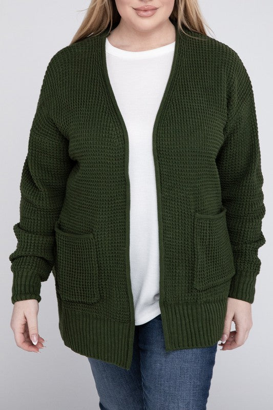 Shop Plus Size Low Gauge Waffle Open Cardigan Sweater For Women, Cardigans, USA Boutique