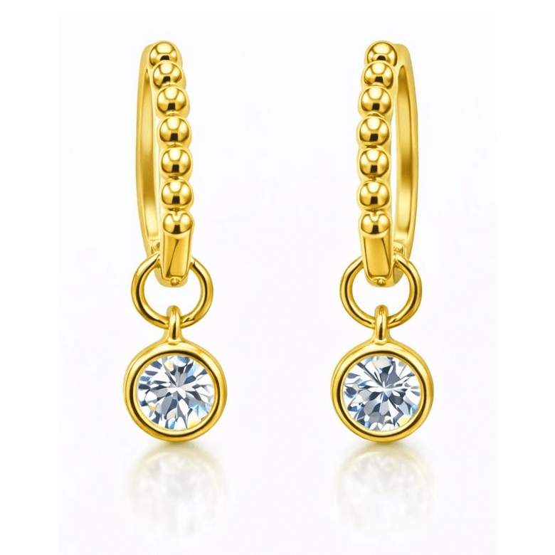 1CTW Created Moissanite Beaded Hoop Drop Earrings in 14kt Gold Over Sterling Silver - Round or Cushion Cut, Earrings, $ 299.00, A Moment Of Now™