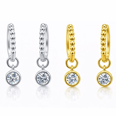 1CTW Created Moissanite Beaded Hoop Drop Earrings in 14kt Gold Over Sterling Silver - Round or Cushion Cut, Earrings, $ 299.00, A Moment Of Now™