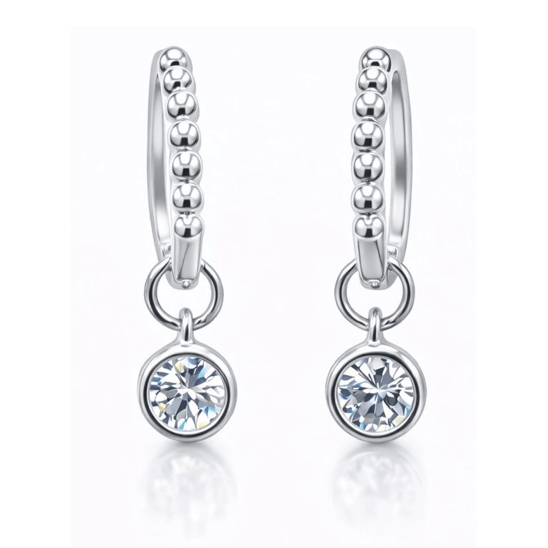1CTW Created Moissanite Beaded Hoop Drop Earrings in 14kt Gold Over Sterling Silver - Round or Cushion Cut, Earrings, $ 299.00, A Moment Of Now™