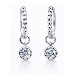 1CTW Created Moissanite Beaded Hoop Drop Earrings in 14kt Gold Over Sterling Silver - Round or Cushion Cut, Earrings, $ 299.00, A Moment Of Now™