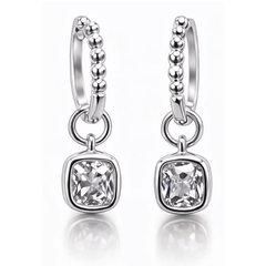 1CTW Created Moissanite Beaded Hoop Drop Earrings in 14kt Gold Over Sterling Silver - Round or Cushion Cut, Earrings, $ 299.00, A Moment Of Now™