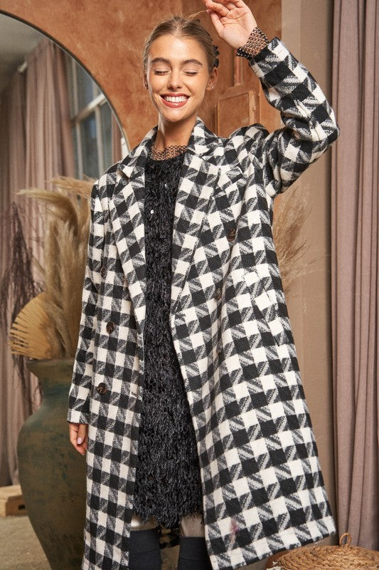 Shop Plaid Knit Tweed Double Button Mid-Length Coat Jacket For Women, Coats, USA Boutique