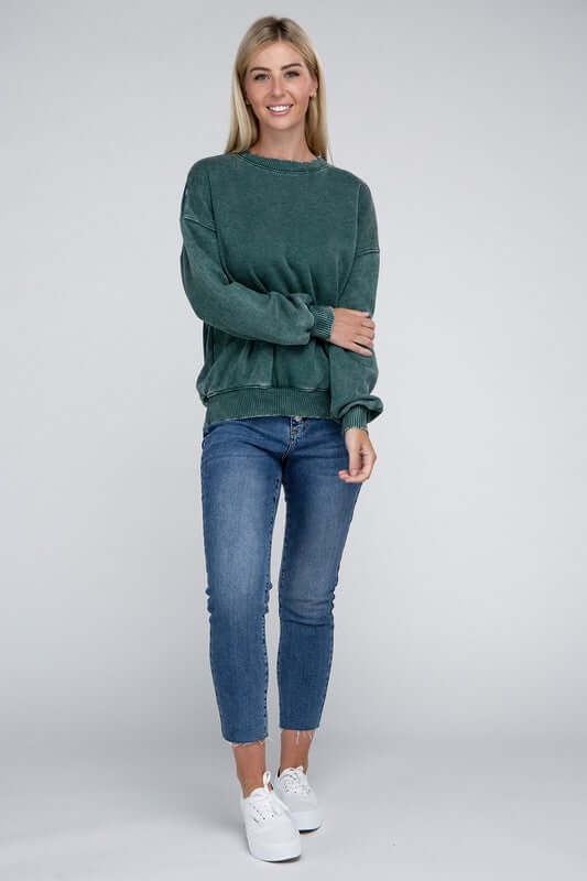 Women's Acid Wash Fleece Oversized Pullover Sweatshirt | USA Boutique, ZENANA, $ 39.00