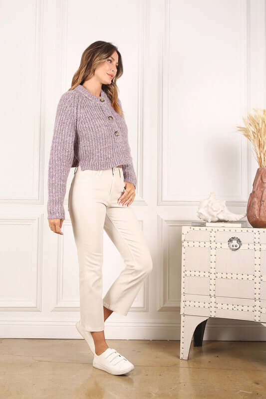 Melange Cropped Sweater Top - Trendy Style Essentials, Sweaters, $ 55.00, A Moment Of Now™