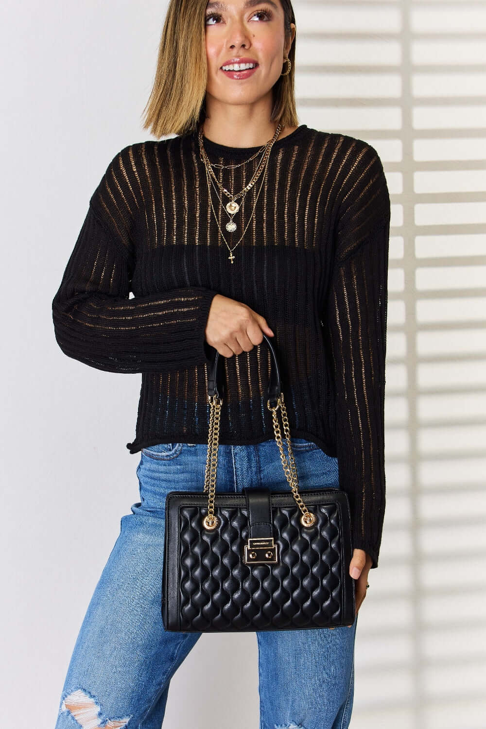 David Jones Black Quilted PU Leather Handbag, Shoulder Bags, $ 55.00, A Moment Of Now™