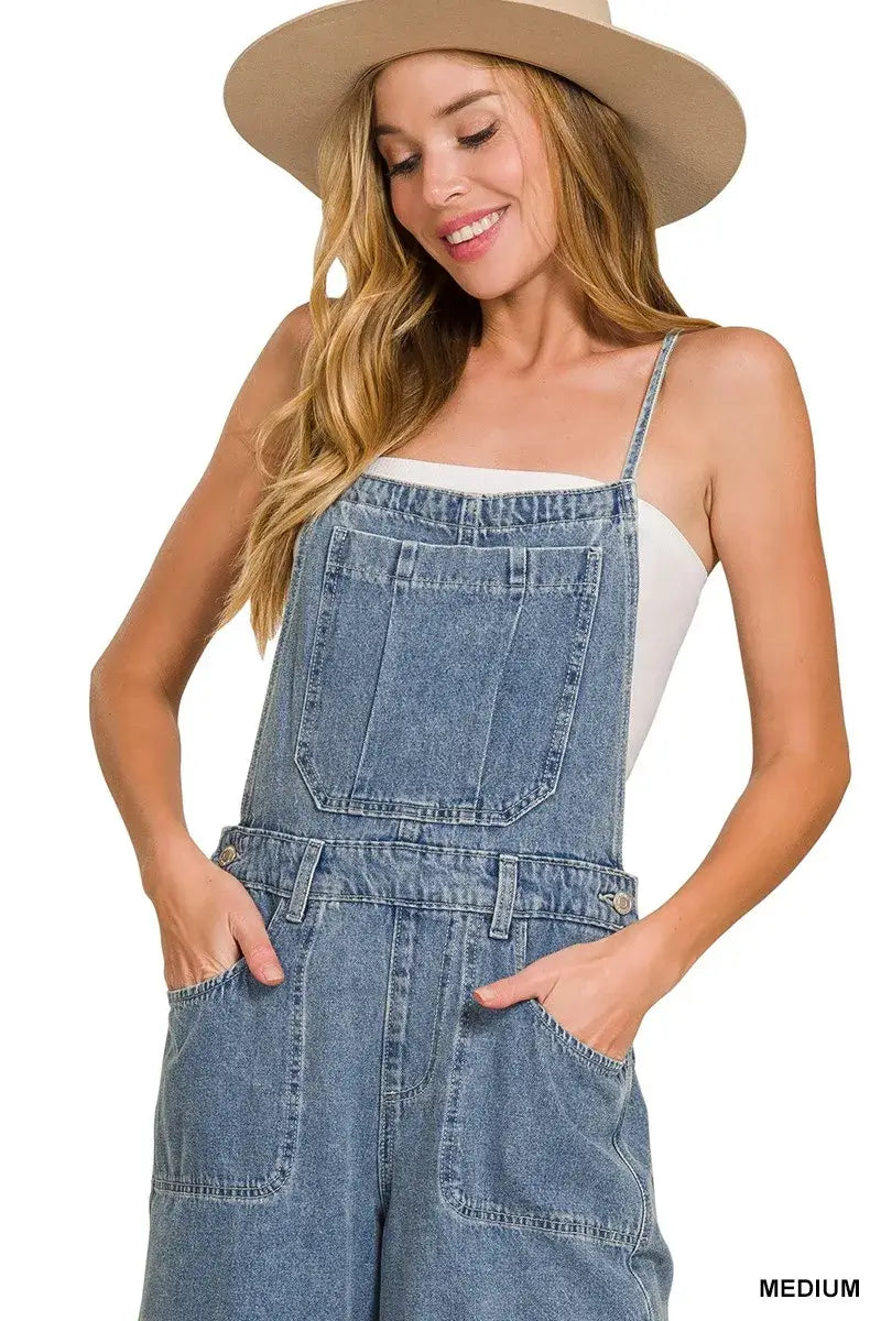 Stylish Denim Medium Washed Wide Leg Overalls, Overalls, $ 59.00, A Moment Of Now™