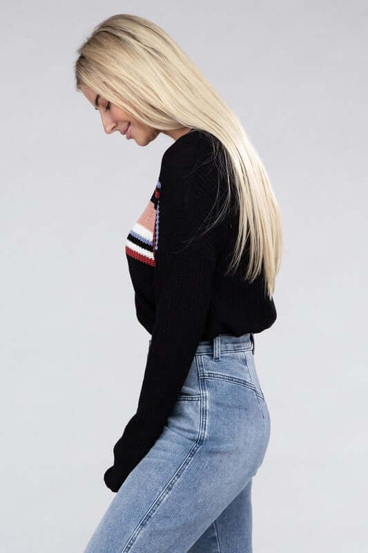 Women's Everyday Strip Pullover Crop Sweater | USA Boutique Clothing, Ambiance Apparel, $ 22.00