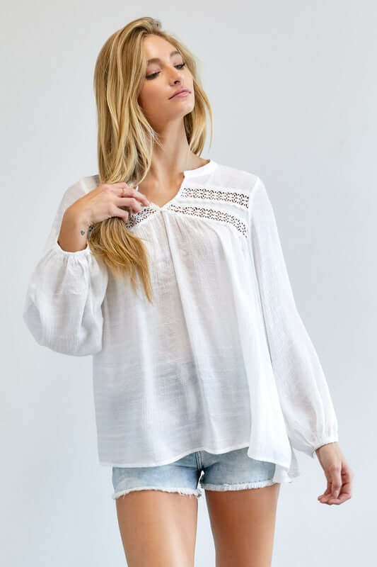 Off White V-Neck Blouse Top, Davi & Dani, $ 56.95